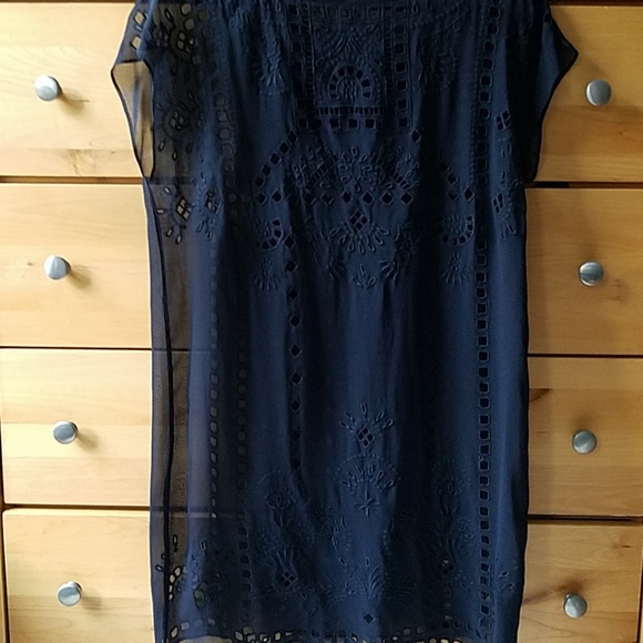 CLUB MONACO NAVY SILK SHEER EMBROIDERED DRESS - Picture 6 of 7